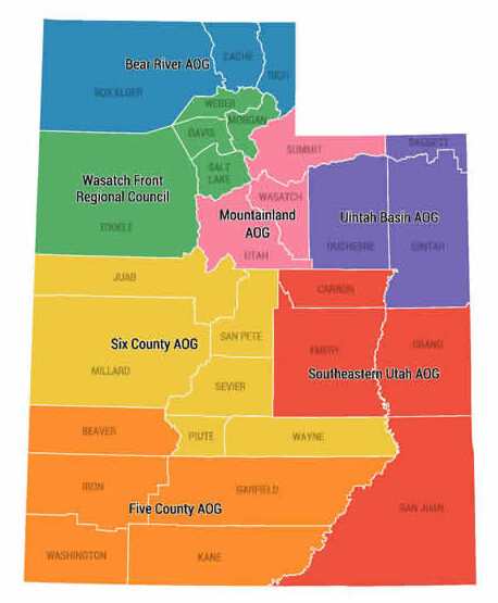 map of Utah with regions marked in separate colors